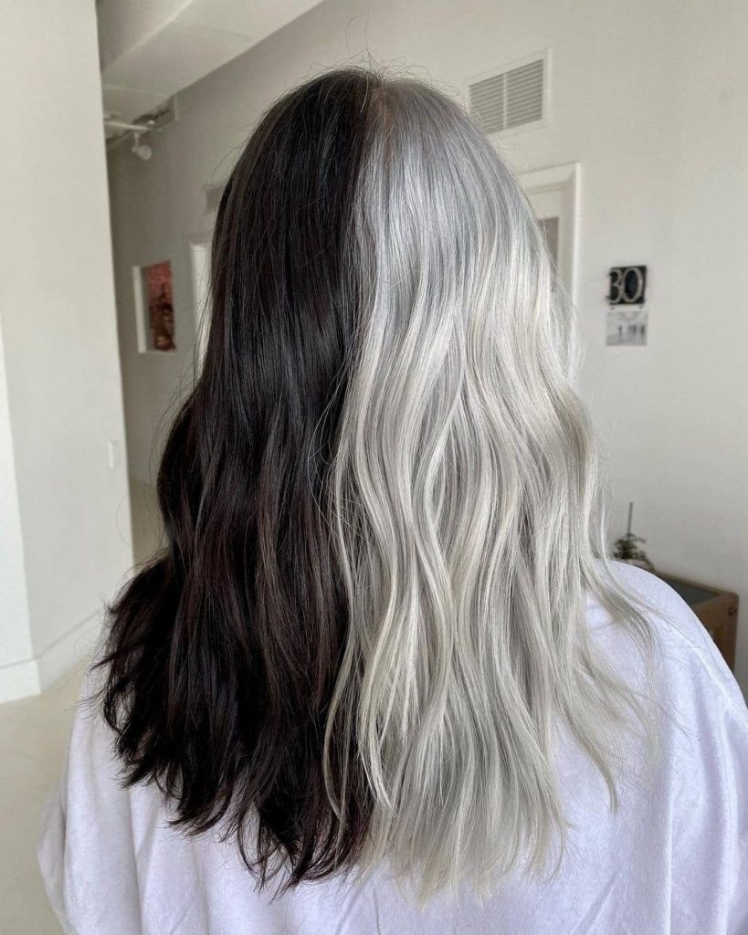 black and grey hair split dye