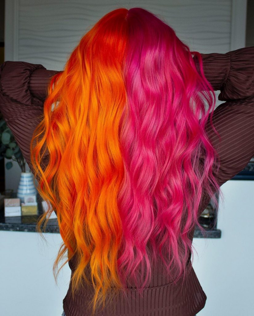 orange and pink split hair dye