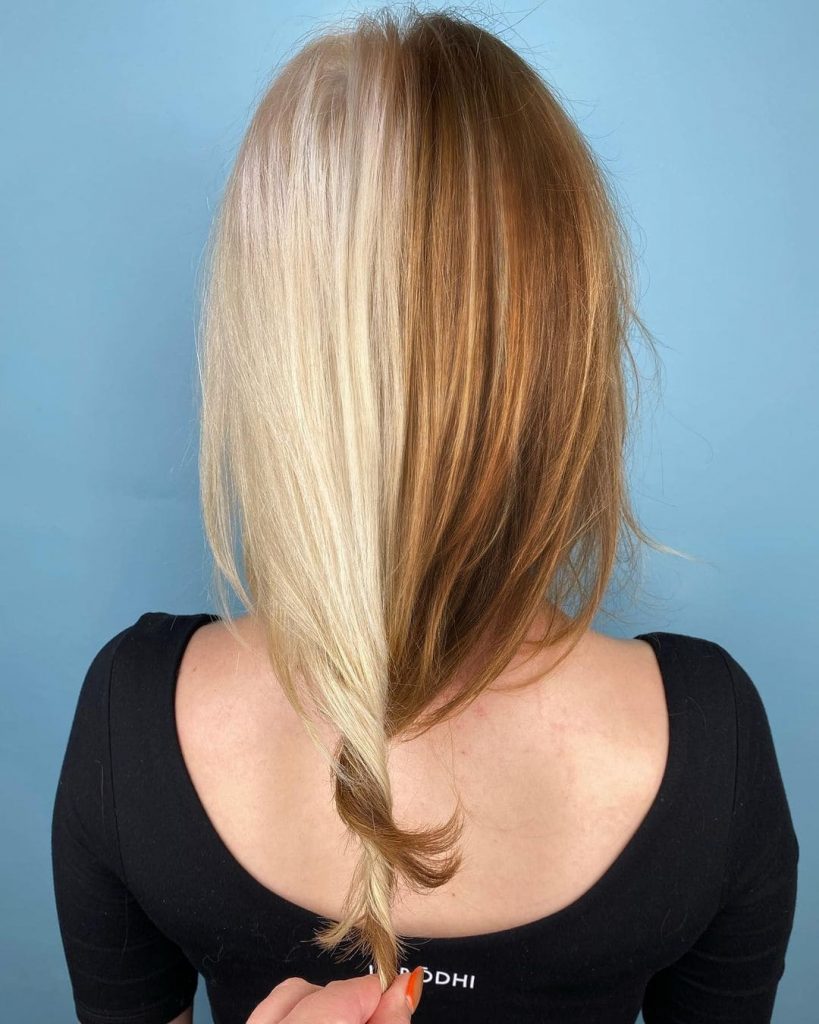 blond and brown slit dyed hair