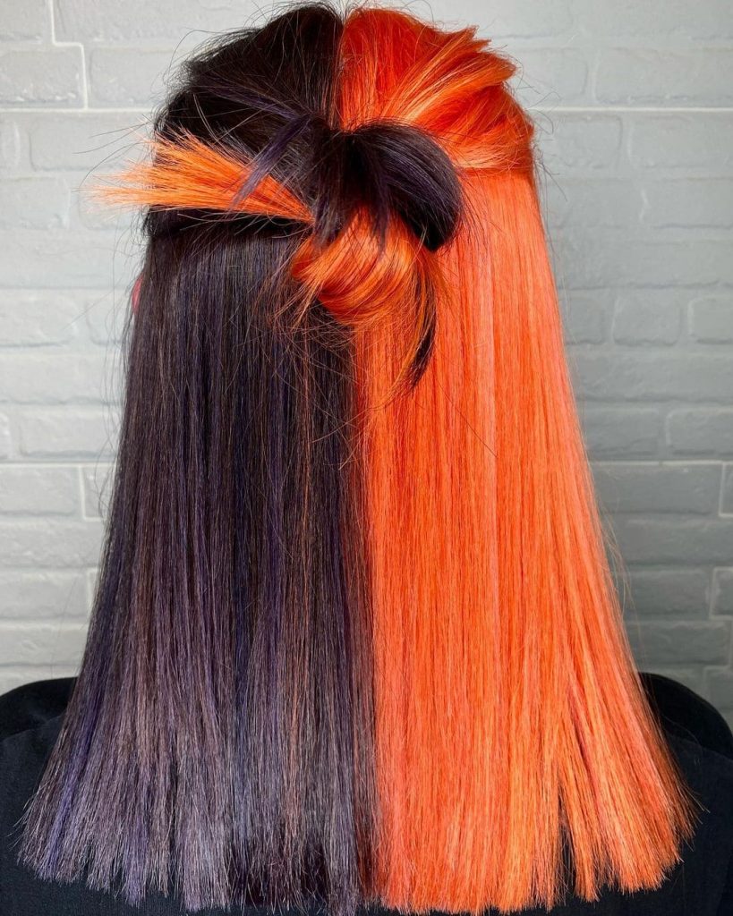 black and orange split hair