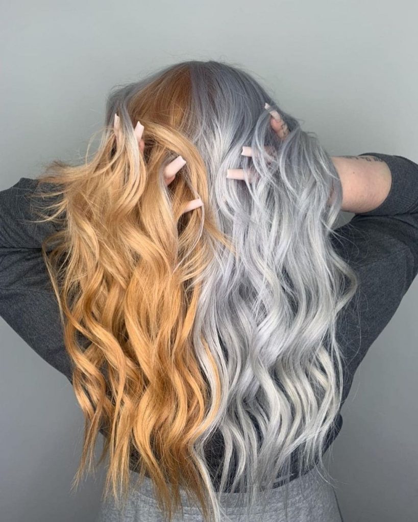 copper and platinum split hair dye