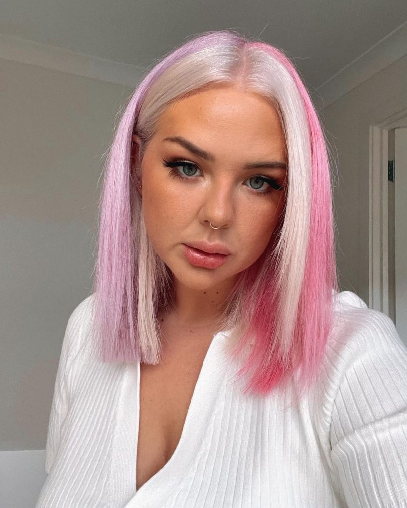 pink and grey split dye hair