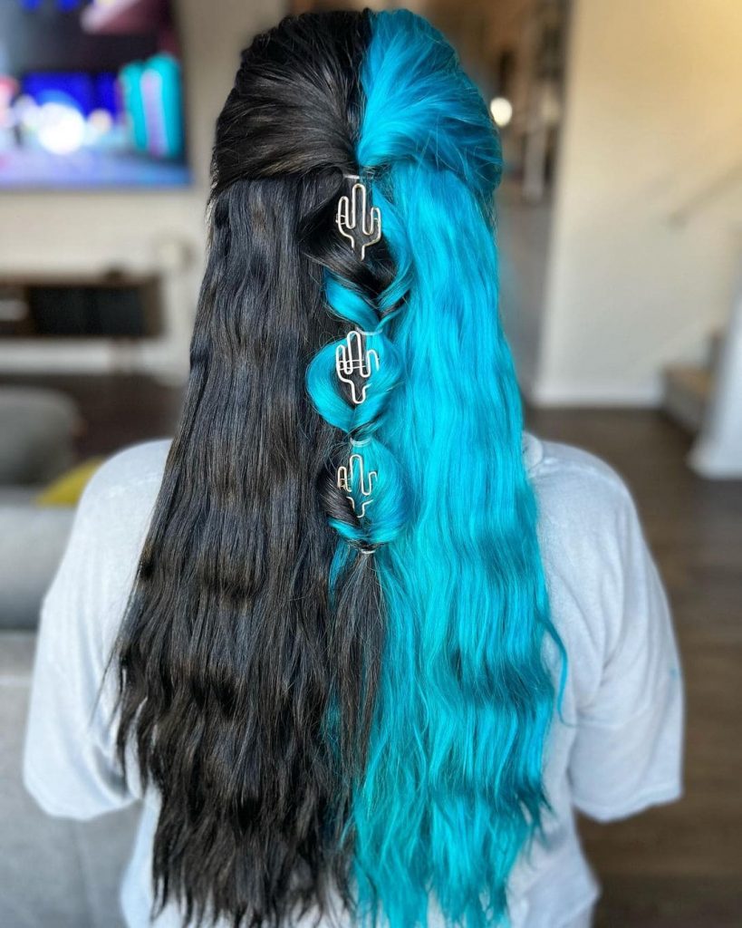 black and blue split hair dye