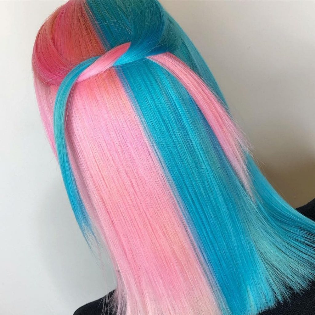 Pink and Blue Split hair dye