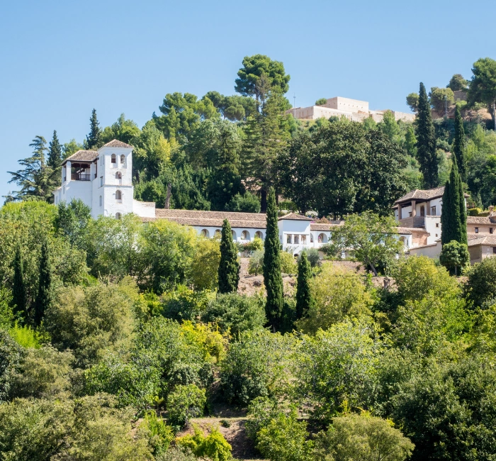 View of Generalife Gardens in Alhambra in Granada in Spain